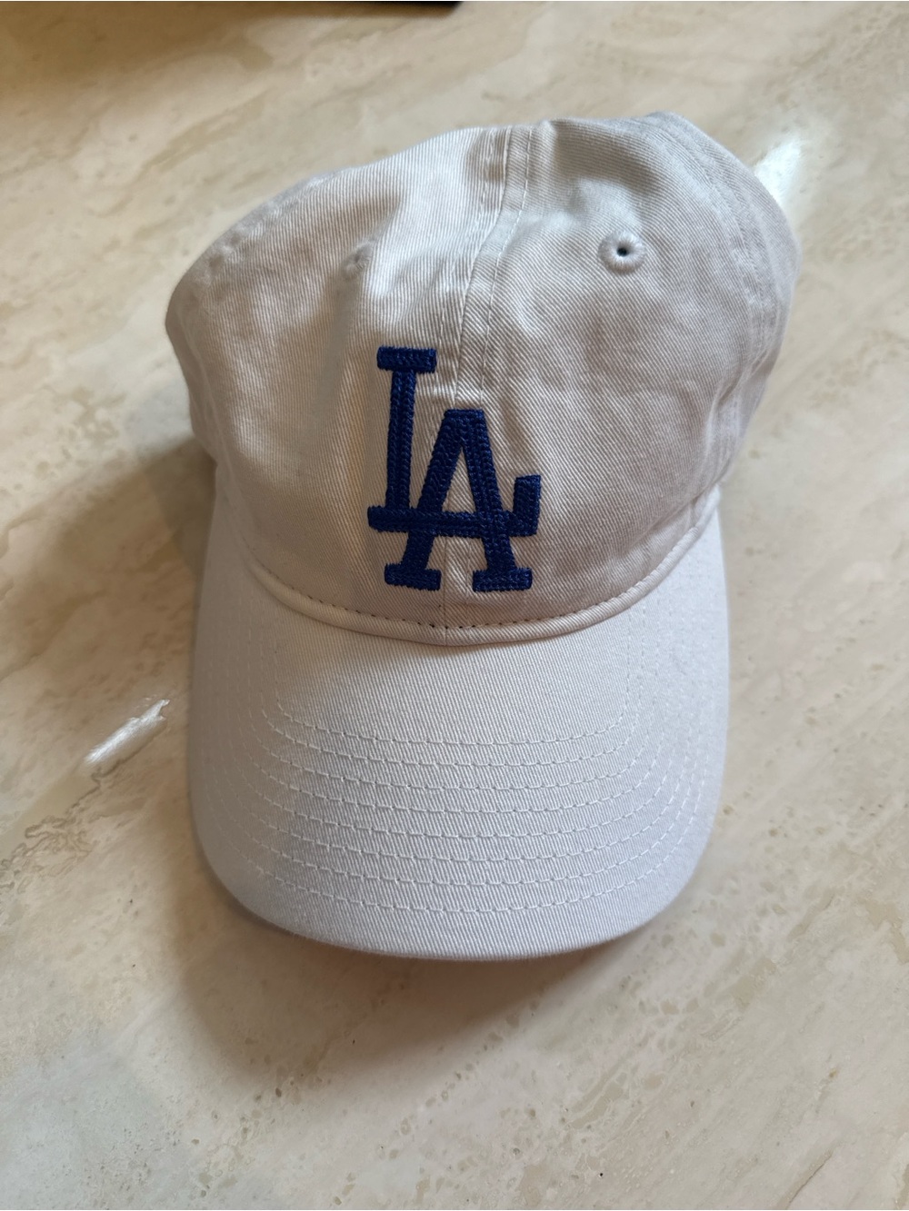 White LA Baseball Cap with Blue Logo